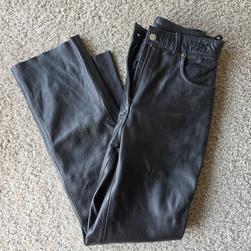 FIRST Womens Leather Motorcycle Riding Pants, Sz 4, Black, Protective